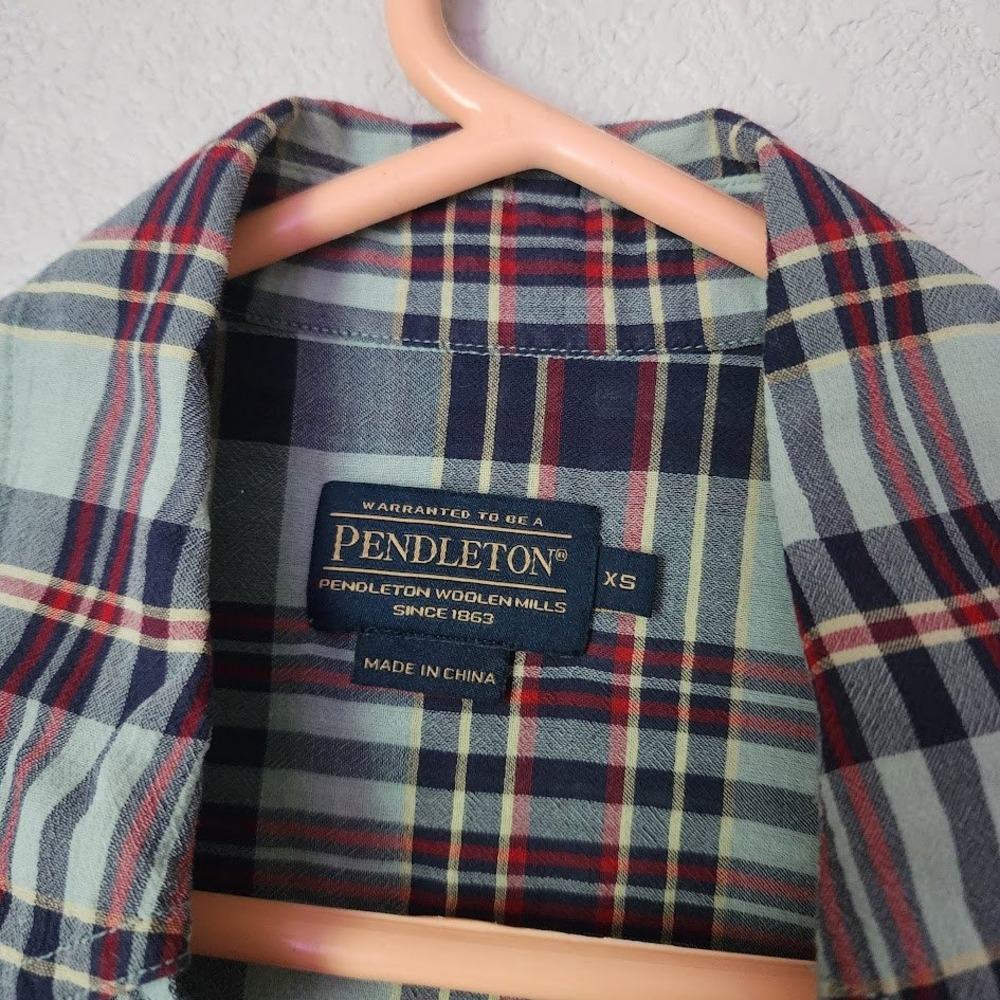 PENDLETON Heritage Cotton Plaid Button Front Western Shirt Blue Red Women's XS - Picture 8 of 9